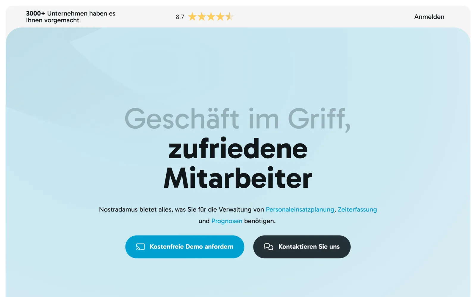 Screenshot der Startseite von nostradamus-software.de, aufgenommen im August 2026